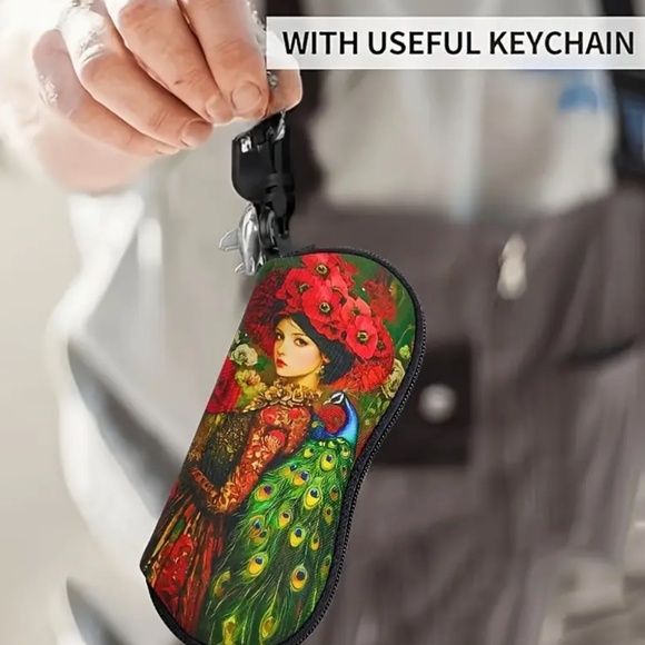 Eyeglass Case - Vintage Lady & Peacock Floral Design With Zipper Closure - Picture 2 of 7